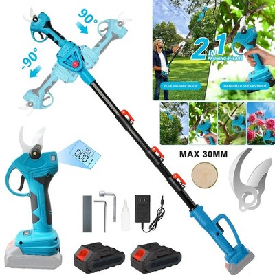 2-in-1 Electric Pole Pruning Shears Cordless Pruner Reach Cutting with 2 Battery