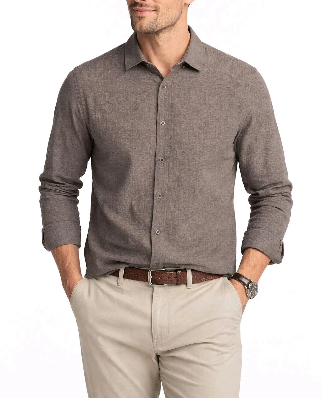 APT. 9 Men’s Button Down Shirt XL Brown Cotton Linen Blend Long Sleeve NWT