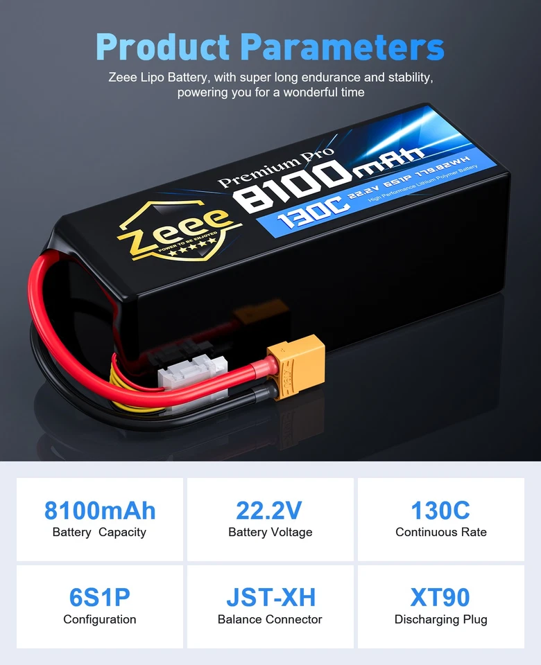 2 x Zeee 22.2V 130C 8100mAh 6с Lipo аккумулятор XT90 ультранизкое внутреннее сопротивление - Изображение 3 из 4