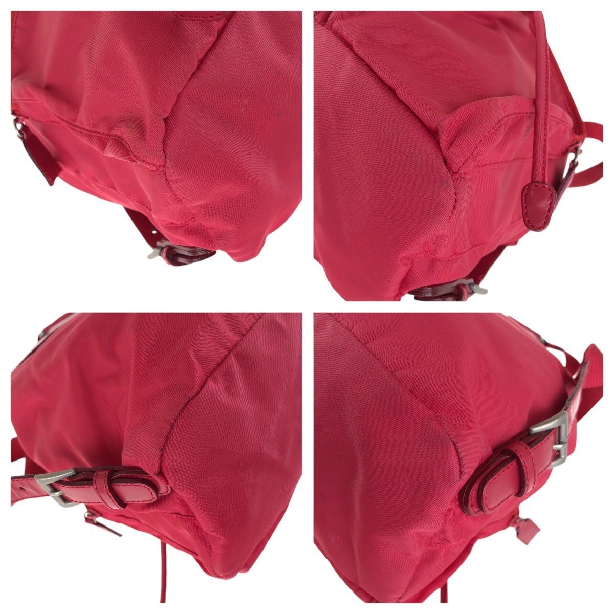 PRADA Tessuto Triangle Logo Plate Red Silver Hardware Nylon Leather Rucksack Day thumbnail 3