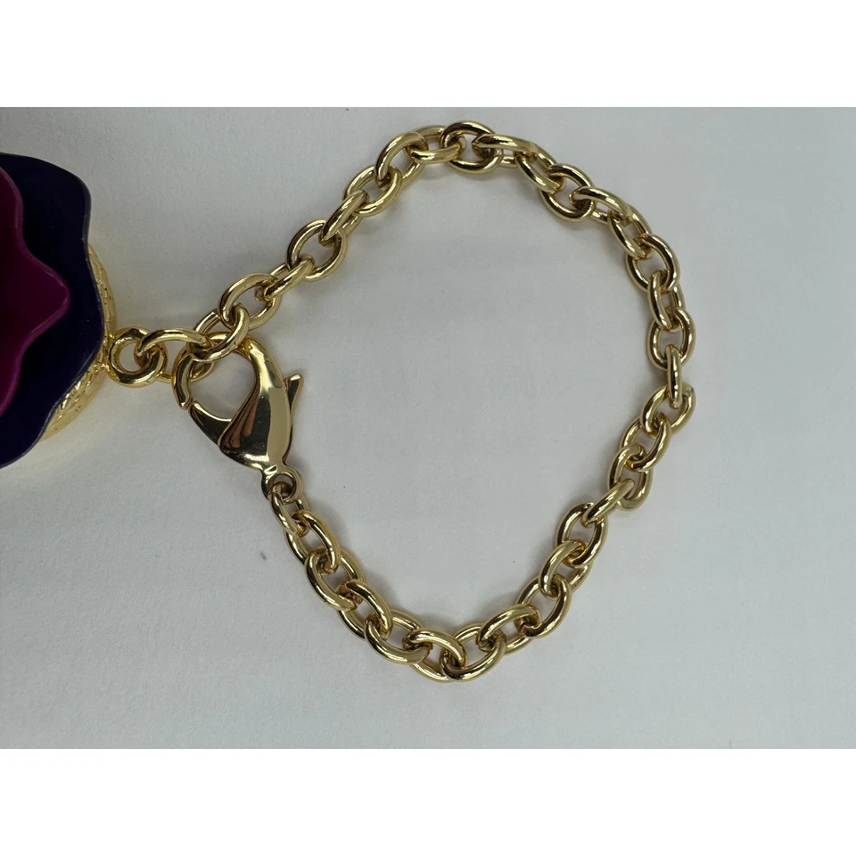 Pulsera Cadena Perfume Flor Lola Marc Jacobs 7" Crema Esmalte Sólido Dije Dorado Foto 3 de 4