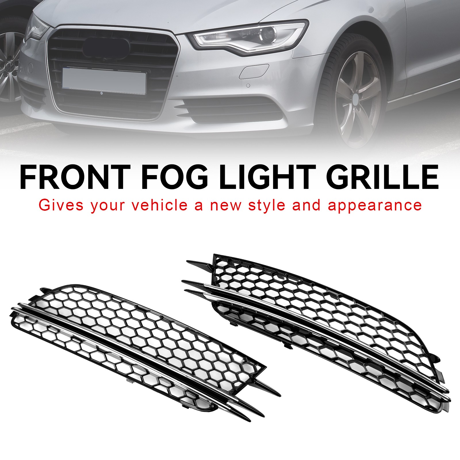 2PCS Front Fog Light Cover Bezel Bumper Grille Fit Audi A6 4G C7 2012-2015