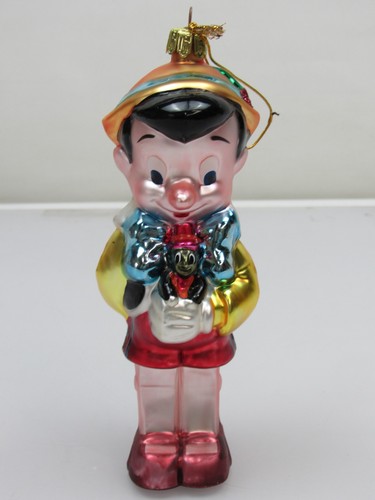 Vintage 6" Blown Glass Pinocchio Christmas Ornament Disney Jiminy Cricket