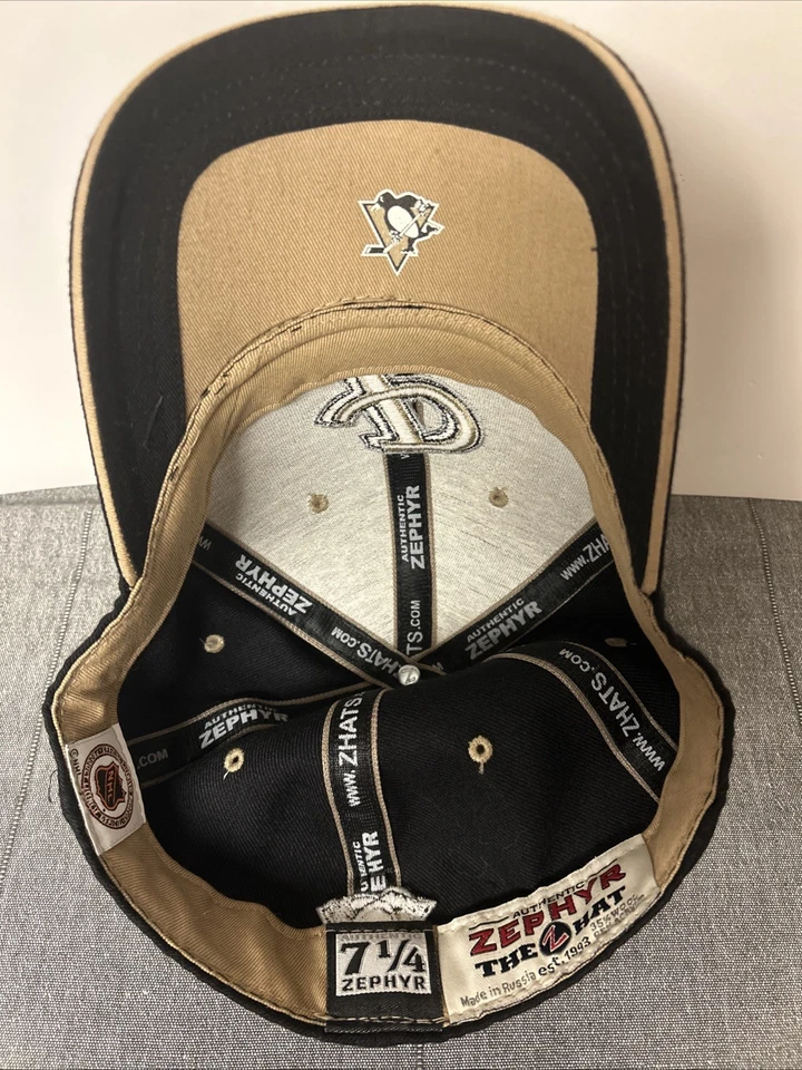 Бейсболка Pittsburgh Penguins NHL Zephyr черная/золотистая облегающая 7 1/4 35% шерсть 65% акрил - Изображение 3 из 4