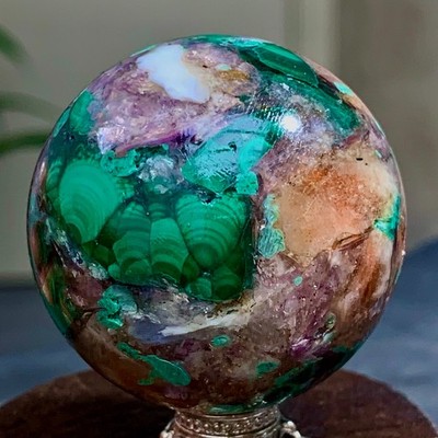 86G Newly discovered rare malachite purple mica symbiotic sphere restoration