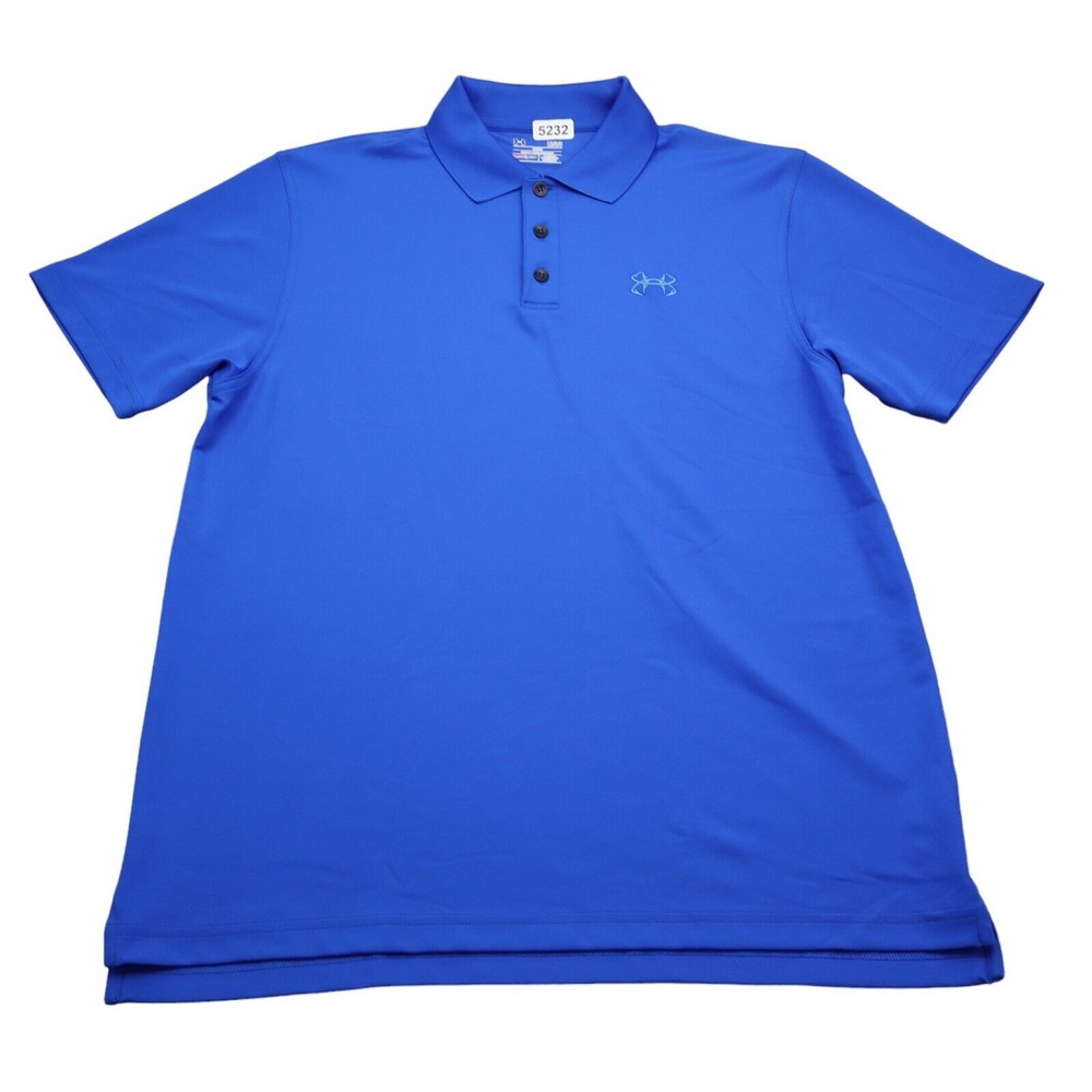 Under Armour Polo Shirt Mens L Athletic Blue Stretch Workout Heat Gear