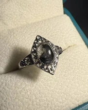 Natural Black Rutilated Crystal Ring / Silver-plated/ Adjustable/Protection