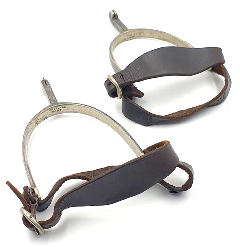 Pair of WW1 British military cavalry spurs with original leather fittings - VGC