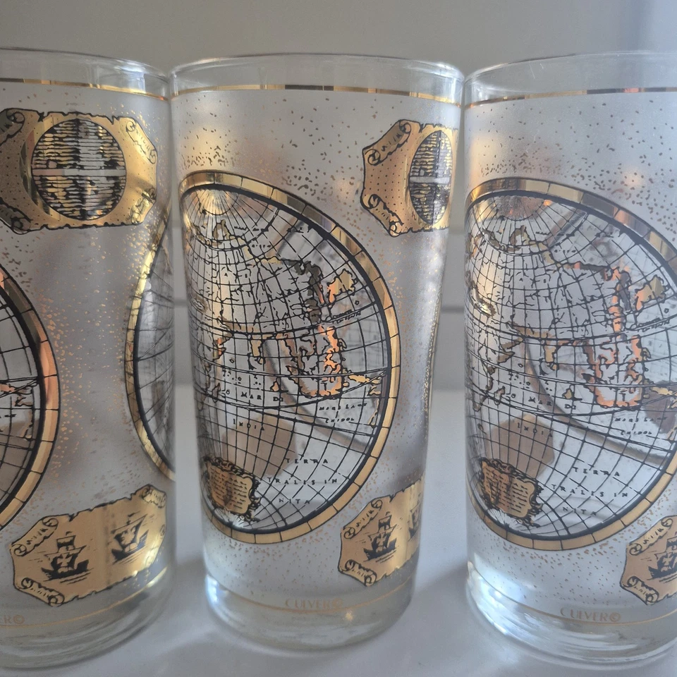4 стакана для питья хайбола TERRARVM ORBIS GEOGRAPHICA прозрачные матовое золото - Изображение 3 из 4