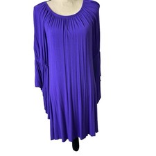 Yahada Dress Womens Medium Purple Knit Bell Sleeve Stretch Lightweight