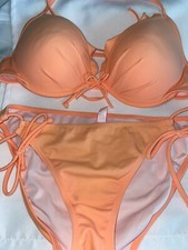 Victoria's Secret Push Up Top 34C Bikini Bottom S Swim Set 2 pc orange women's