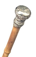 Vintage Antique Gold Filled Top Monogram Bamboo Swagger Knob Walking Stick Cane