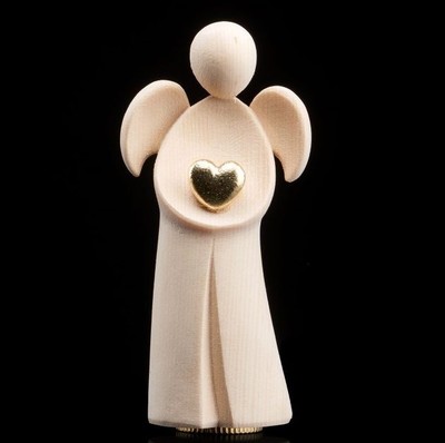 Wooden Cremation Urn Modern Angel with Gold Heart Memorial Urns from Italy Ashes