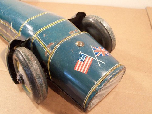 SUPERB TINPLATE CLOCKWORK GUNTHERMANN "BLUE BIRD" LAND SPEED RECORD CAR (1930's) - Picture 15 of 18