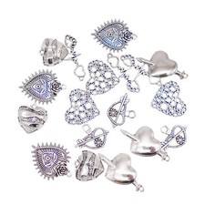 12 pcs Multi-style Mix Alloy Heart Charm Silver Pendant Earring Findings 2-3 cm