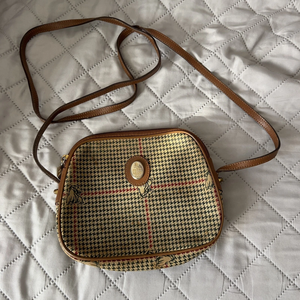 Vintage Mark Cross Houndstooth Leather bag eBay