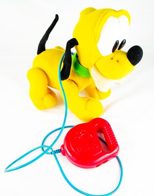Vintage 1999 Disney Mattel Baby Pluto an der Leine Spielzeug Hund, defekt
