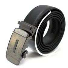 Men's Automatic Click Lock Buckle Waist Strap Dress Comfort Black Belt Casual