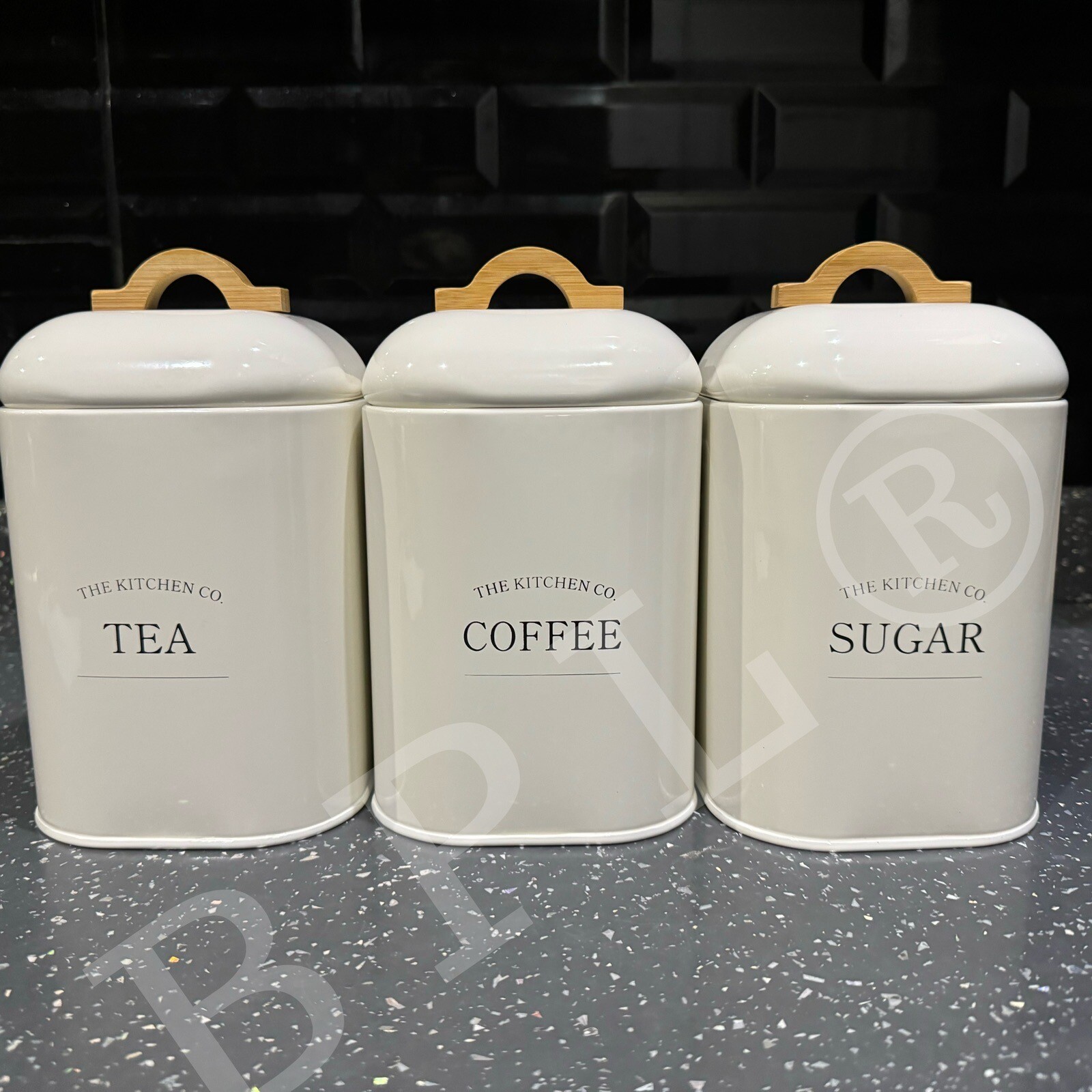 Contemporary tea coffee sugar canisters Set Metal White Kitchen Storage