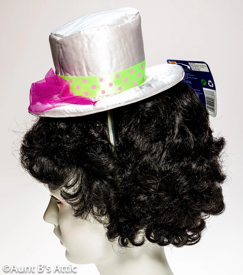 Clown Mini Top Hat Fun Novelty Wht Fabric Over Foam Decorated Hat On A Headband - Image 2 of 2