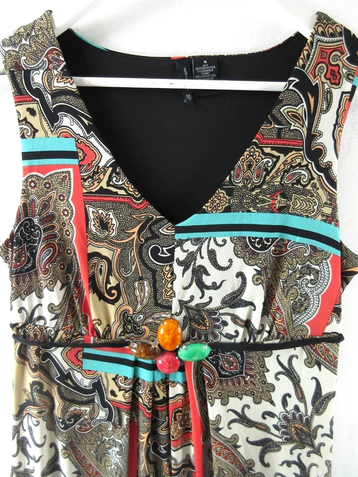 Maxi Vestido Mujer New Directions M Beige BOHO Cachemira Sin Mangas Elastizado Joyas Foto 4 de 4