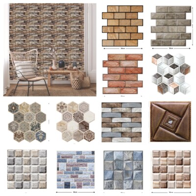 Wall Sticker Waterproof Self-adhesive 10StückPVC 3D Tile Brick Panel Wallpaper