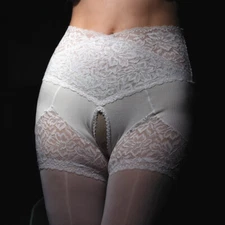 Open Crotch Lace Pantyhose Stretchy Tights Glossy Panties and Stockings in One