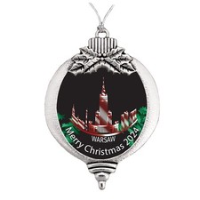 Warsaw City Skyline Vacation 2024 Silver Metal Bulb Christmas Ornament Gift