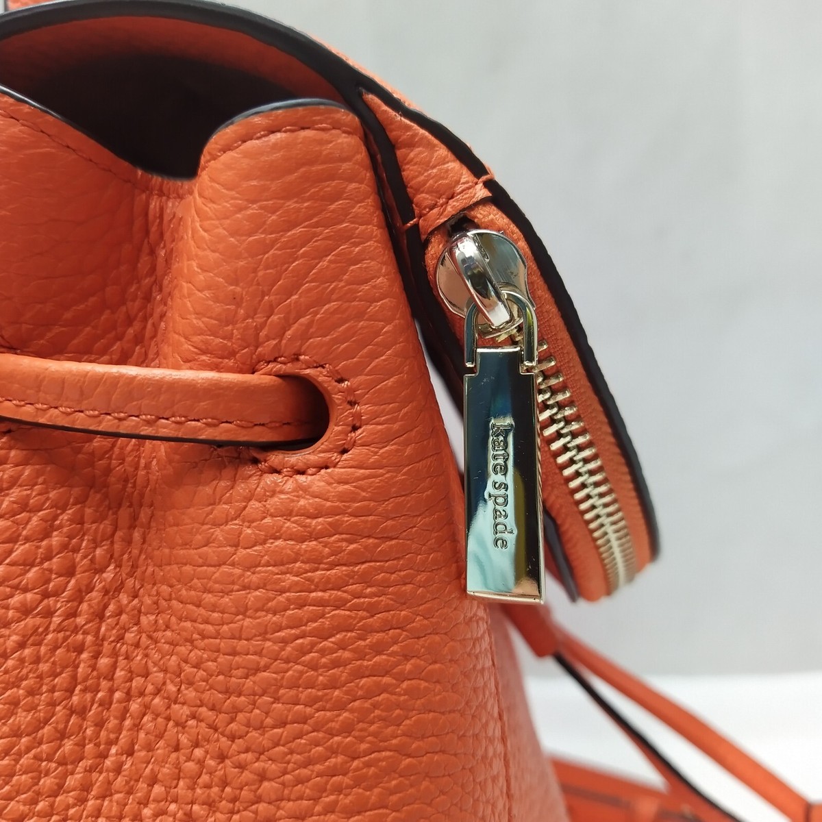 ?♠️Kate Spade New York Orange Pebbled Leather Backpack Kate Spade New York Orange Pebbled Leather Zipper Drawstring  main image 2