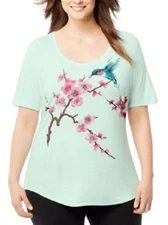  Just My Size 1X Tee Top Fluid Rayon Blend S/S Glitzy Graphic  Opaline Green 