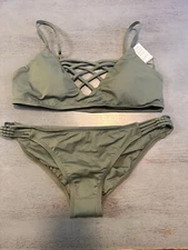 NEW green strappy  L SPACE  two piece swimsuit bikini size large