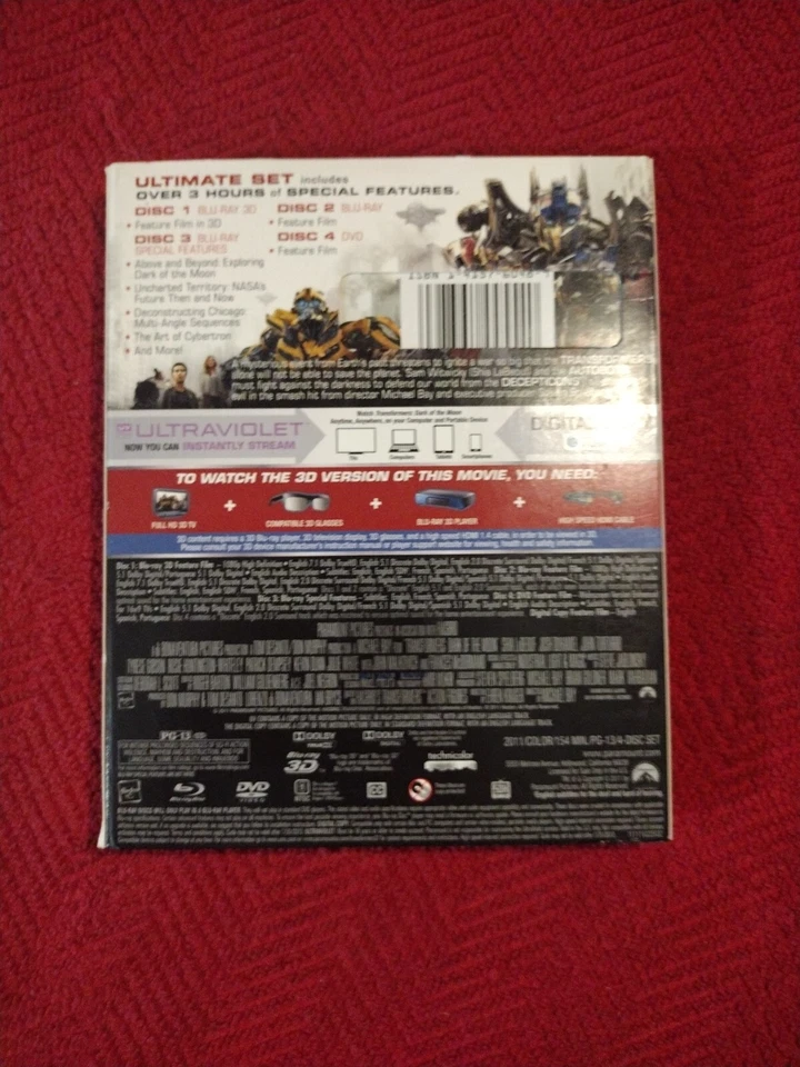Transformers: Dark of the Moon (3D/Blu-ray/DVD, 2011, 4-Disc Set, With Silpcover - Image 2 of 4