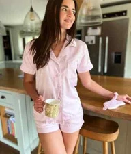 Short Pyjamas Set Womens Satin Pink Short Sleeve Loungewear PJs Gift Boxed