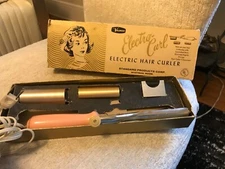 ANTQ 1970s Valmor Electra-Curl Electric Hair Curler. HEATS UP! Good box graphics