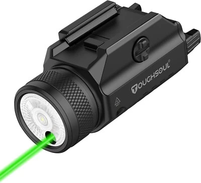 TOUGHSOUL 1200 Lumens Picatinny Rail Mount Pistol Light Green Laser Combo Beam
