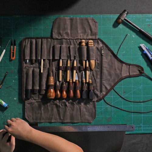 TOURBON Waxed Canvas Tool Roll Spanner Wrench Storage Pouch Chisel Gloves Pocket - Picture 17 of 24