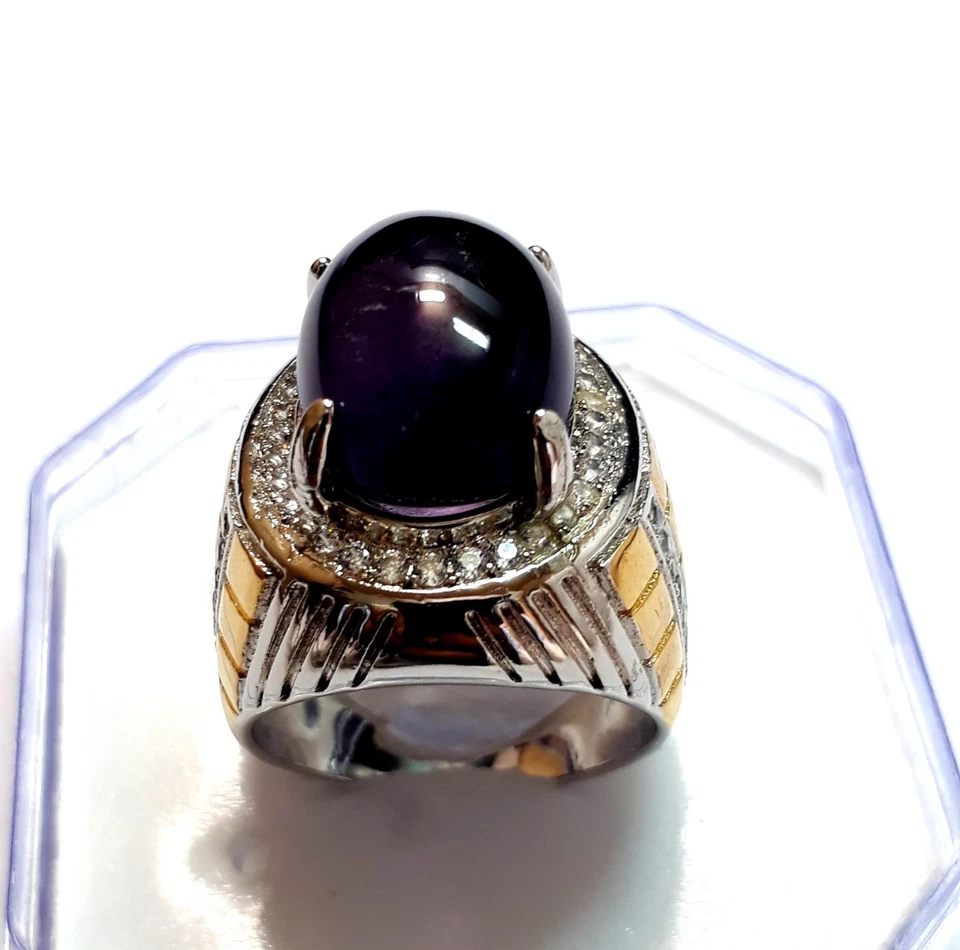 Hermoso anillo de piedras preciosas cabujón amatista natural 66 crt para hombre TALLA 10 Foto 4 de 4