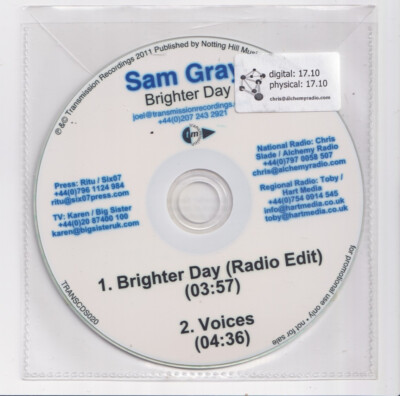(LP998) Sam Gray, Brighter Day / Voices - 2011 DJ CD