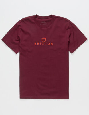 BRIXTON Men's S/S T-Shirt ALPHA THREAD - Burgundy - Small - NWT