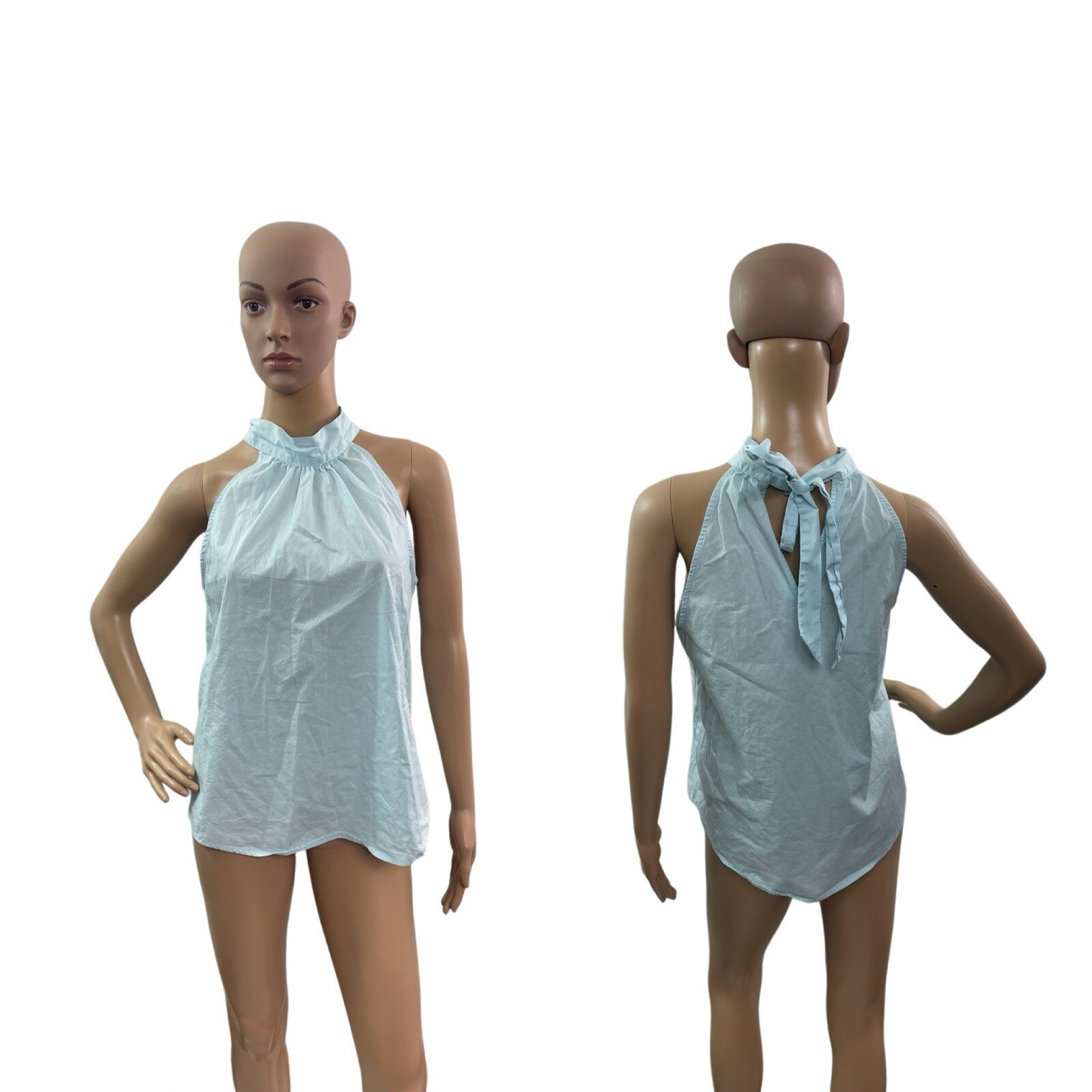 J Crew Women’s Size 2 Sleeveless Helter Neck Tie Back Light Blue Blouse