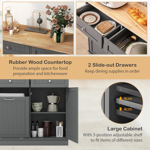 Tilt Out Trash Cabinet 15.5 Gallon, Wooden Laundry Room Cabinet, 2 Drawers, Stor - Picture 7 of 12