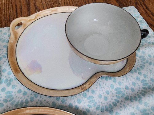 Art Deco Lusterware Germany Lot/Set of 2 Cups & 3 Tray Saucers - 1900-1930's - Picture 4 of 21
