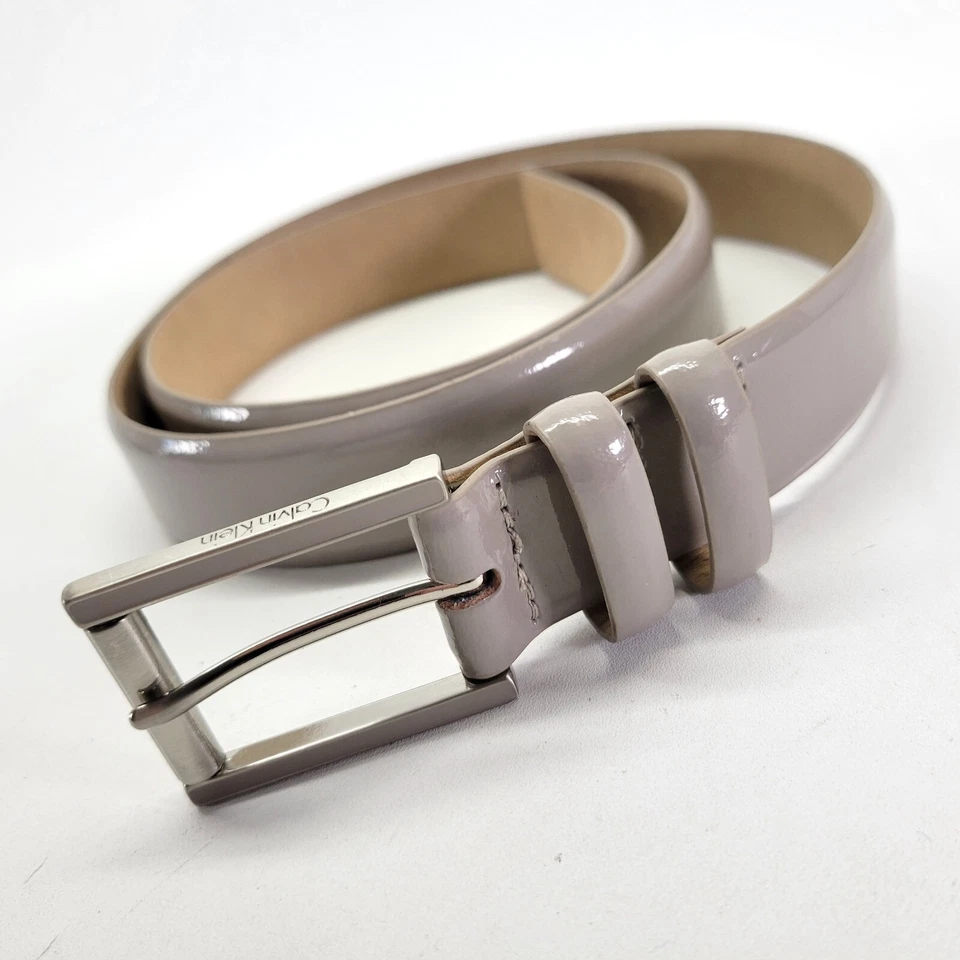 Calvin Klein Belt 34 36 M Synthetic Patent Leather Pebble Gray 611344 — 第 2/4 张图片