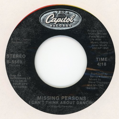MISSING PERSONS I Can't Think About Dancin' 1986 45rpm w PIC SLEEVE NOS - Picture 2 of 2