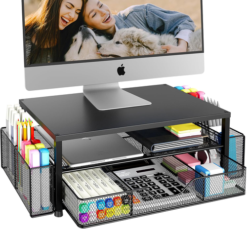 Schreibtisch Organizer und Zubehör, 2-stufige Computer Monitor Ständer Erhöhung mit Schublade - Bild 12 von 12