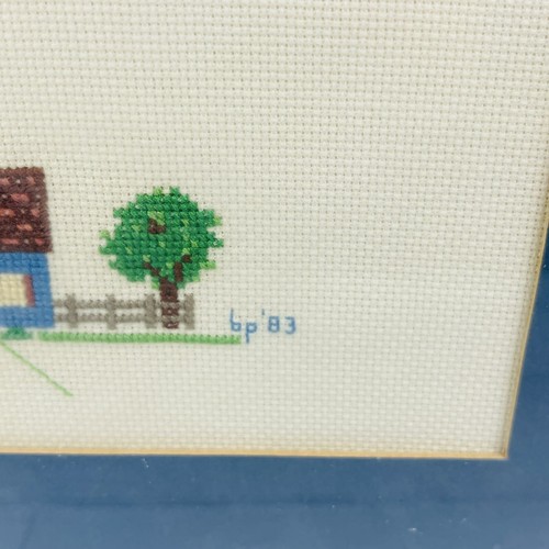 Vtg Home House Rules Finished Framed Cross Stitch Blue Mat Country Decor 19”X14” - Picture 4 of 7