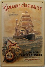 Hamburg-Australien Blechschild, 20 x 30 cm, gewölbt & Motiv geprägt