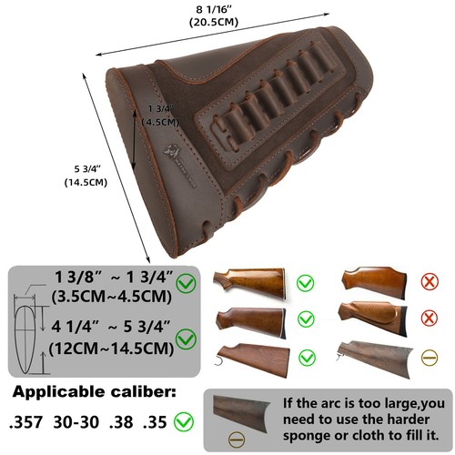Custodia in pelle per munizioni copri fucile fucile buttstock per .357/.308/.22lr/12GA - Foto 29 di 62
