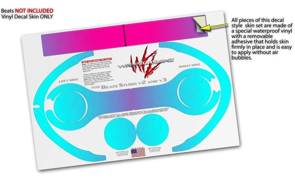 Recubrimiento para Beats Studio 2 3 desvanecimientos suaves verde azulado neón rosa intenso Foto 4 de 4