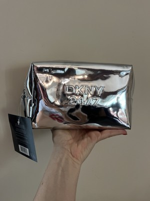 DKNY Women s 24/7 Silver Cosmetic Bag. Clutch Pouch. New With Tags.
